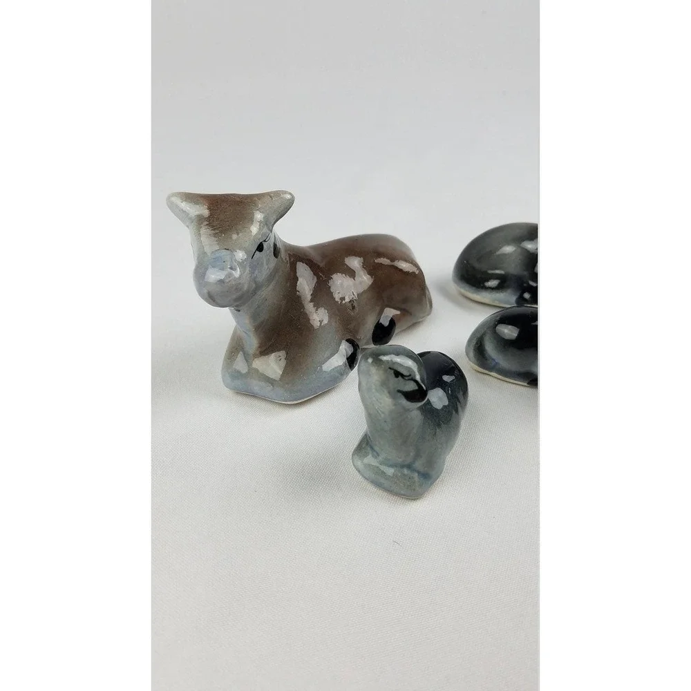 Vtg ceramic figurine barn animal cow horse foal home décor set of 5 farmhouse‎